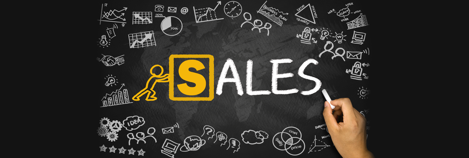 opening doors with social media - blackboard image with sales text in the middle