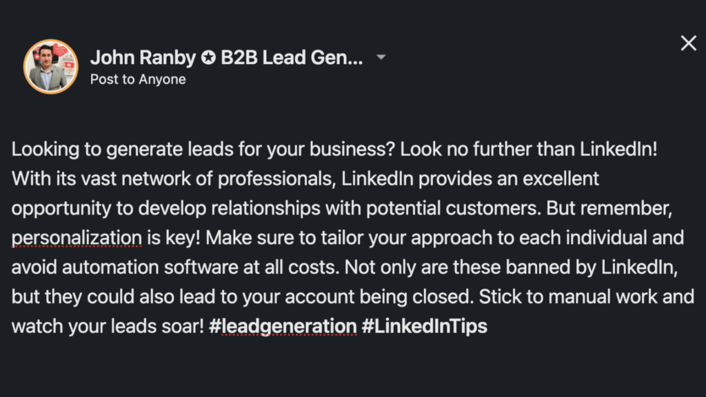 Post written with LinkedIn's AI Writing Tool